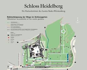 Karte des Schlossgartens mit eingezeichneten rollstuhlgerechten Wegen